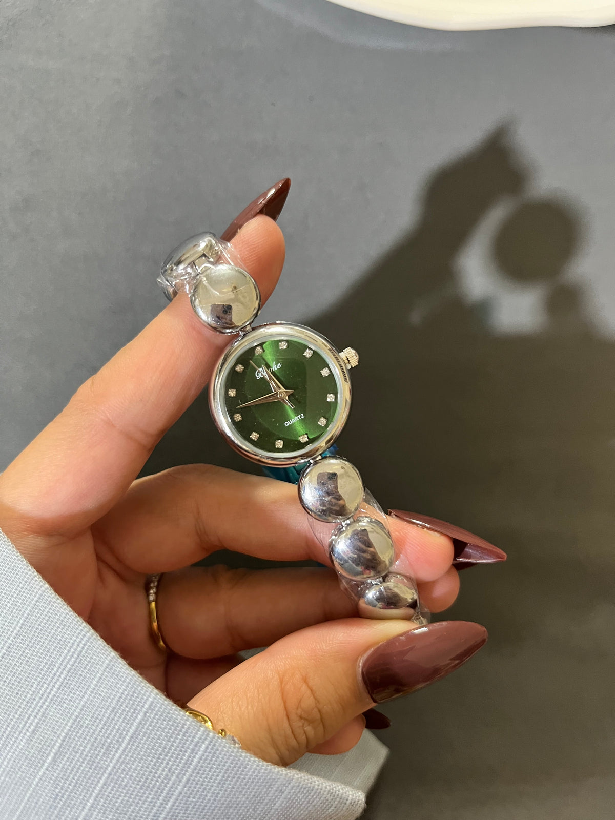 Crystal Studded Green Dail Watch
