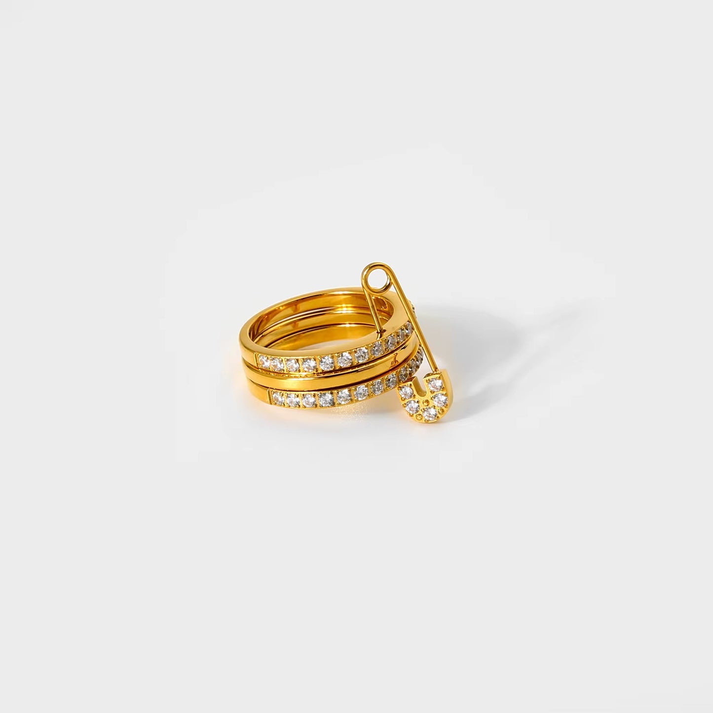 PINNED WITH DIAMONDS STACK RING-18k