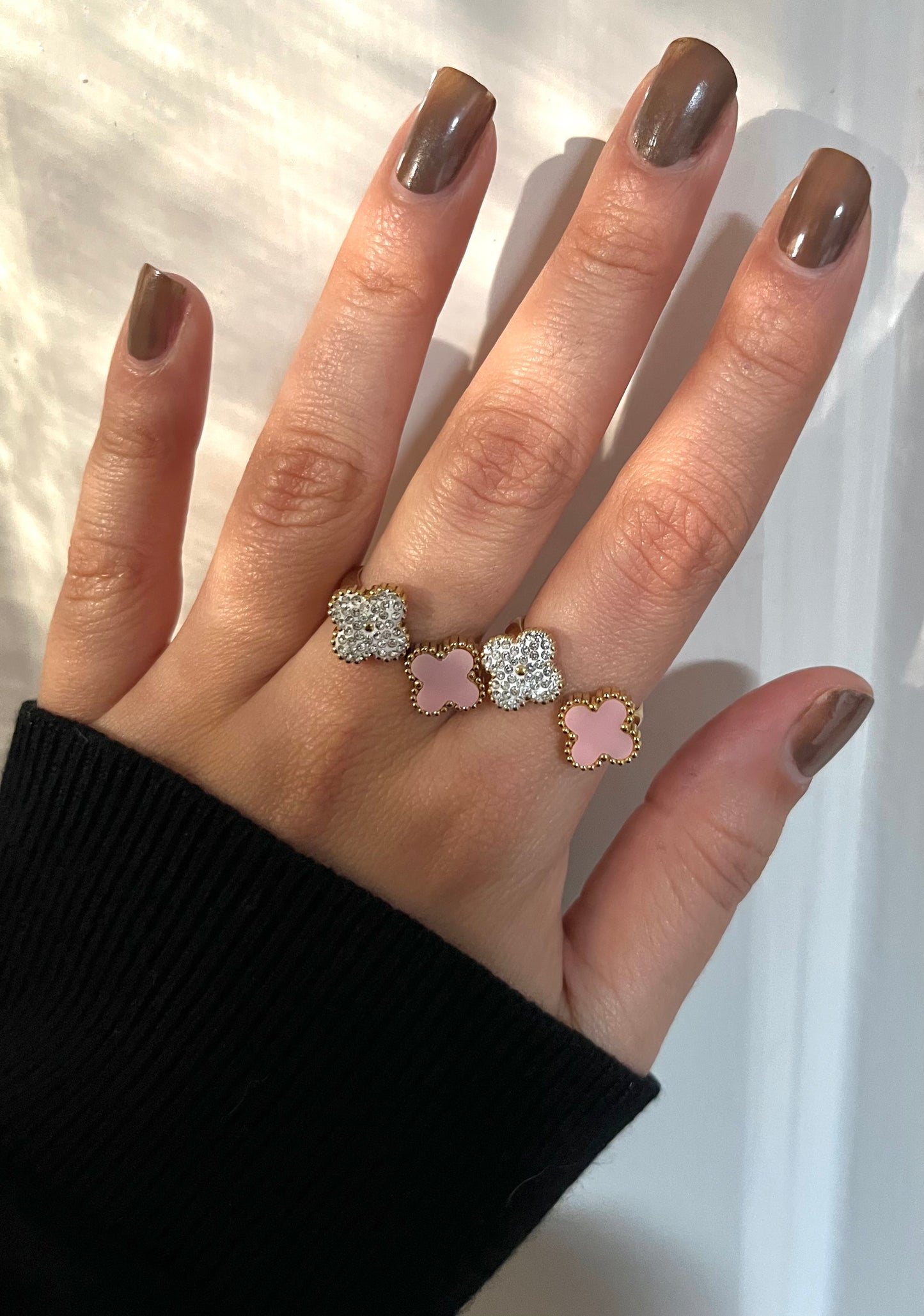 Crystal Diamantes Pink Clovie Ring