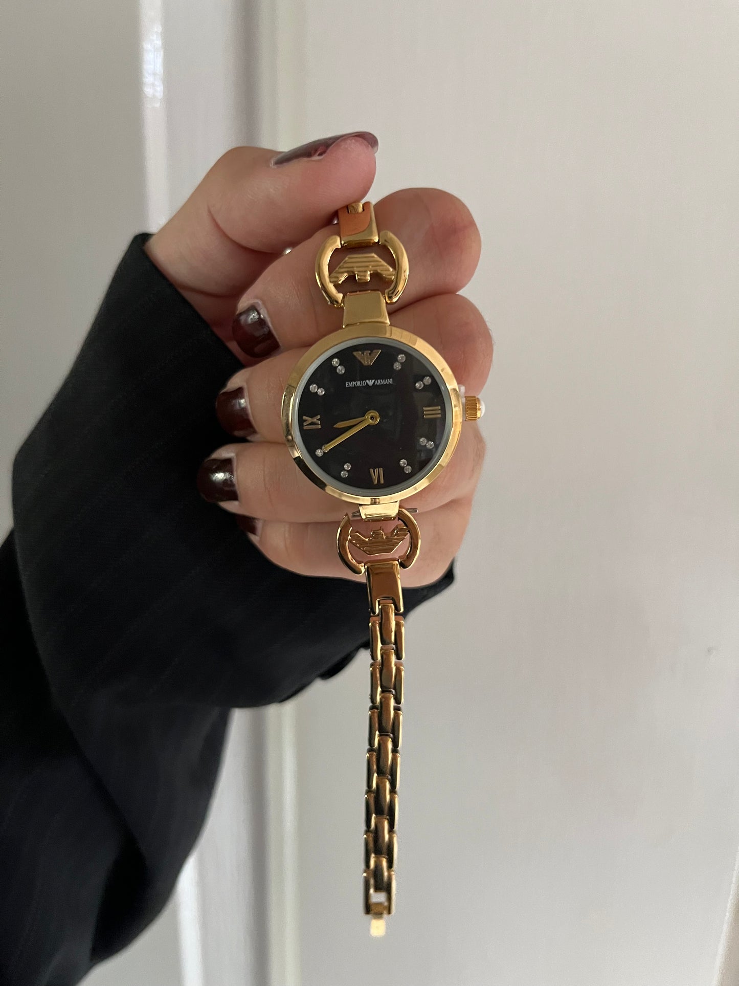 EMPORIO ARMANI BLACK DAIL WITH STONES WATCH