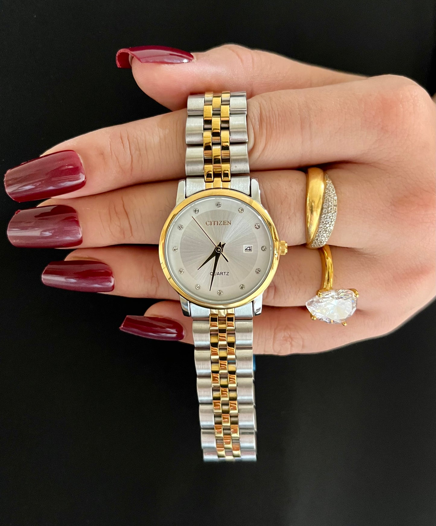 PREMIUM CITIZEN WATCH-CRYSTALS STUDDED-TWO TONE