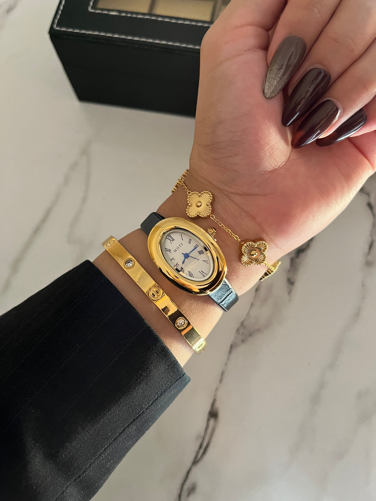 Leather Watch X clover cartier stack