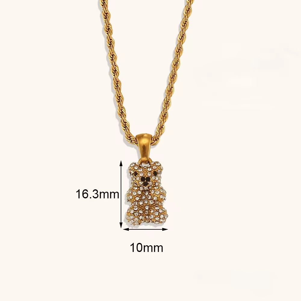BEAR CHARM NECKLACE (White Stones)