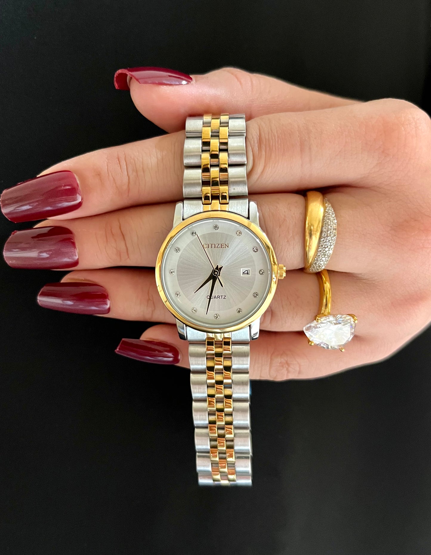 PREMIUM CITIZEN WATCH-CRYSTALS STUDDED-TWO TONE