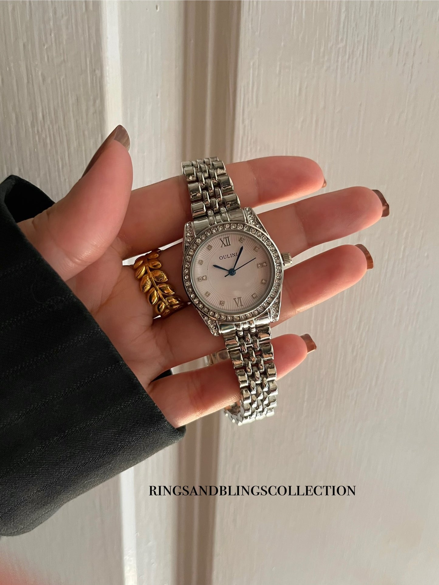 CRYSTAL STUDDED SILVER WATCH