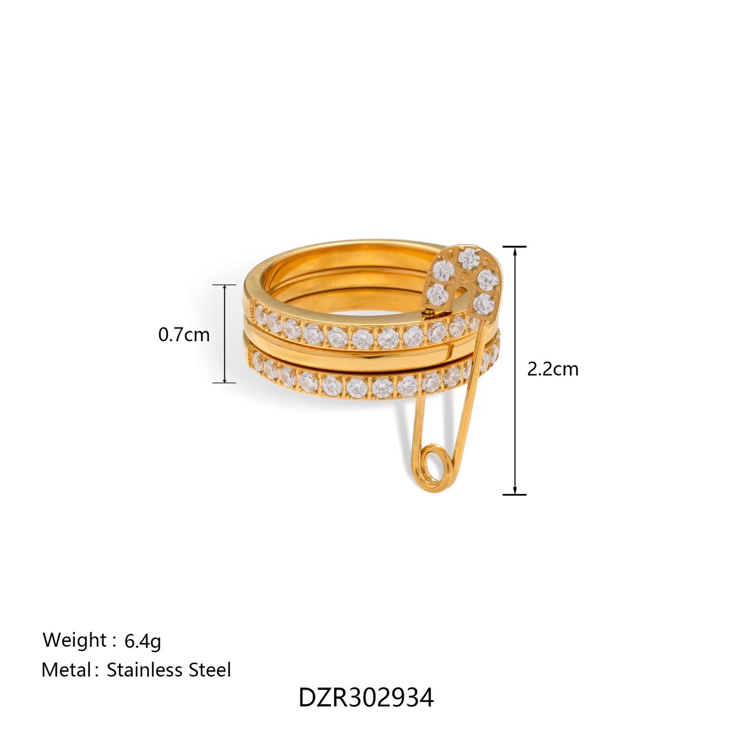 PINNED WITH DIAMONDS STACK RING-18k