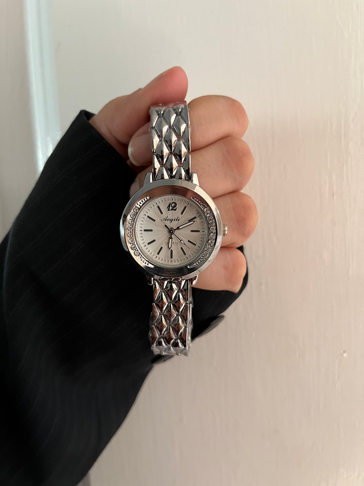 SILVER X WHITE ZIRCON WATCH