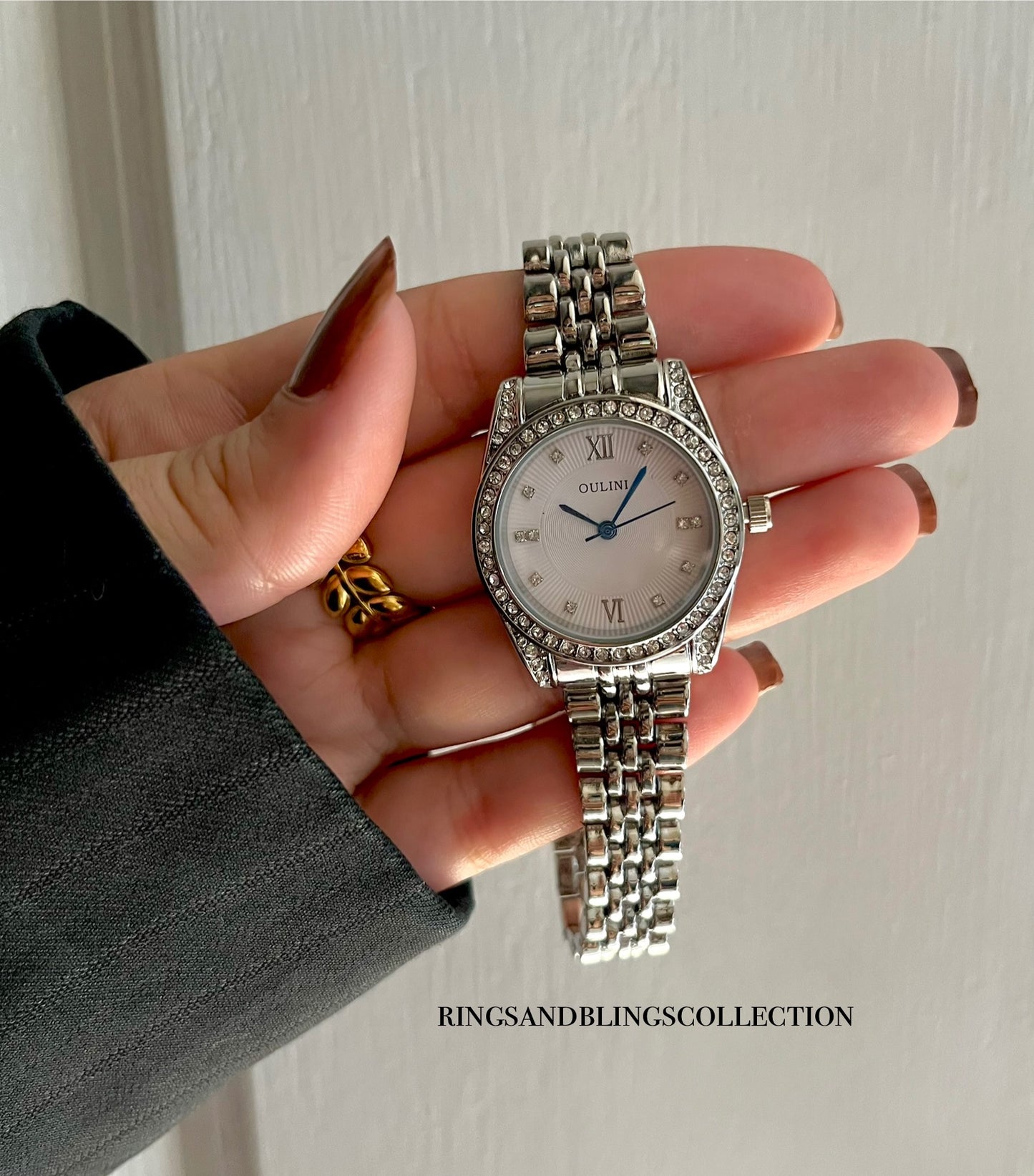 CRYSTAL STUDDED SILVER WATCH