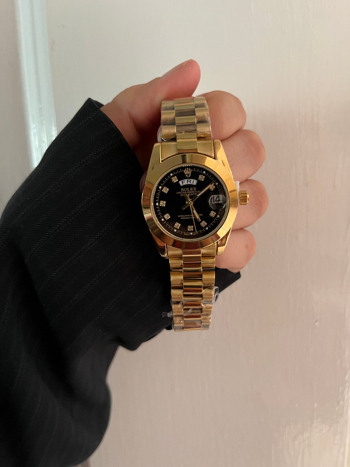 CRYSTAL STUDDED ROLEX WATCH BLACK DAIL