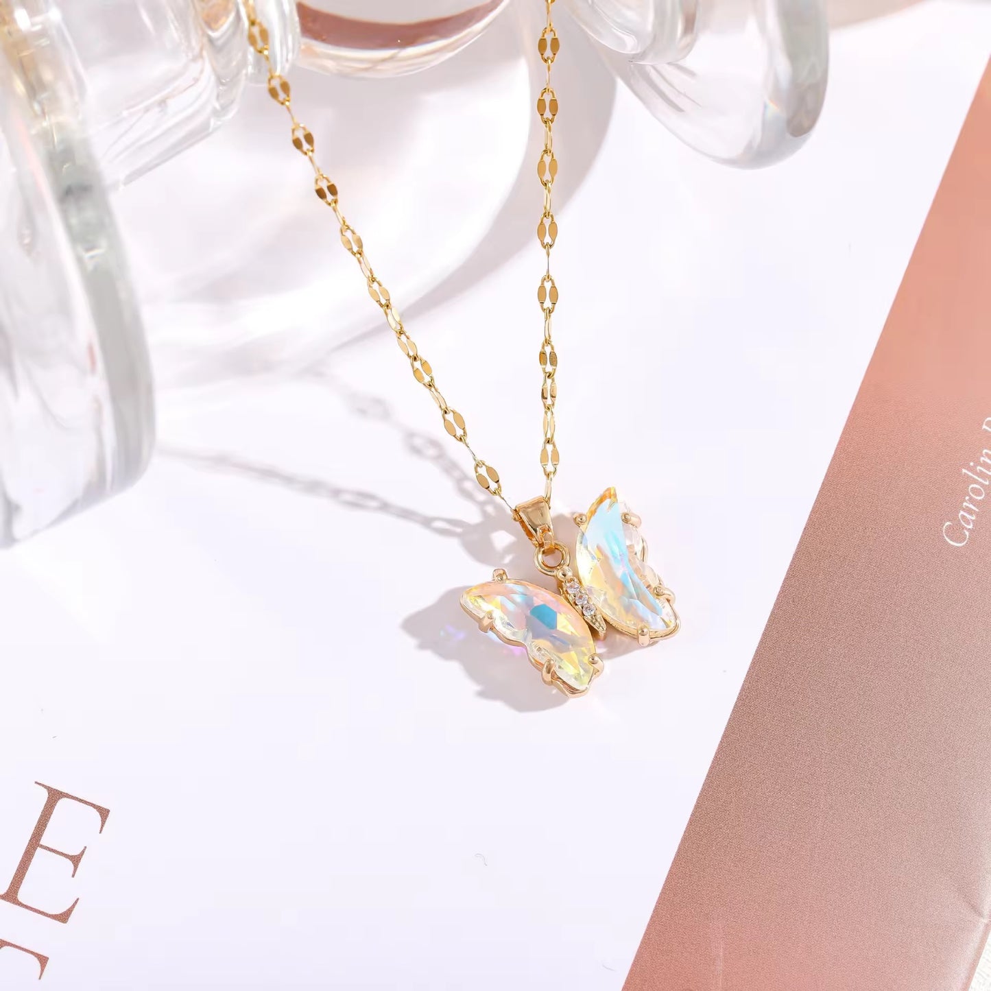 Gradient White Butterfly Necklace
