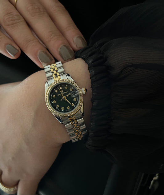 CRYSTAL STUDDED GREEN DAIL WATCH