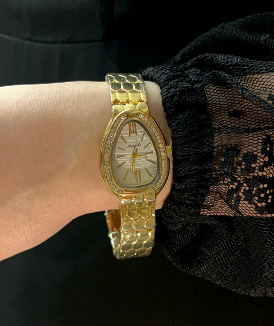 AOGILI GOLD STRAP WHITE DIAL WATCH-GOLD WHITE