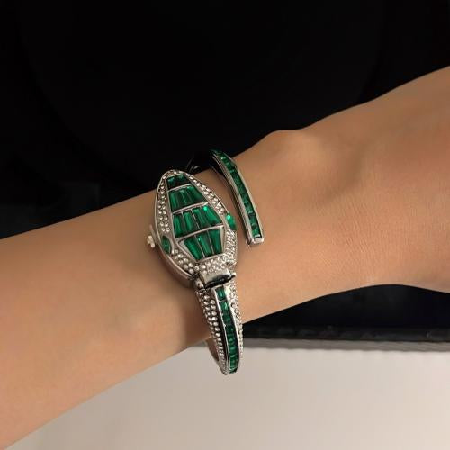 Snake Coil Cuff Watch-Emerald
