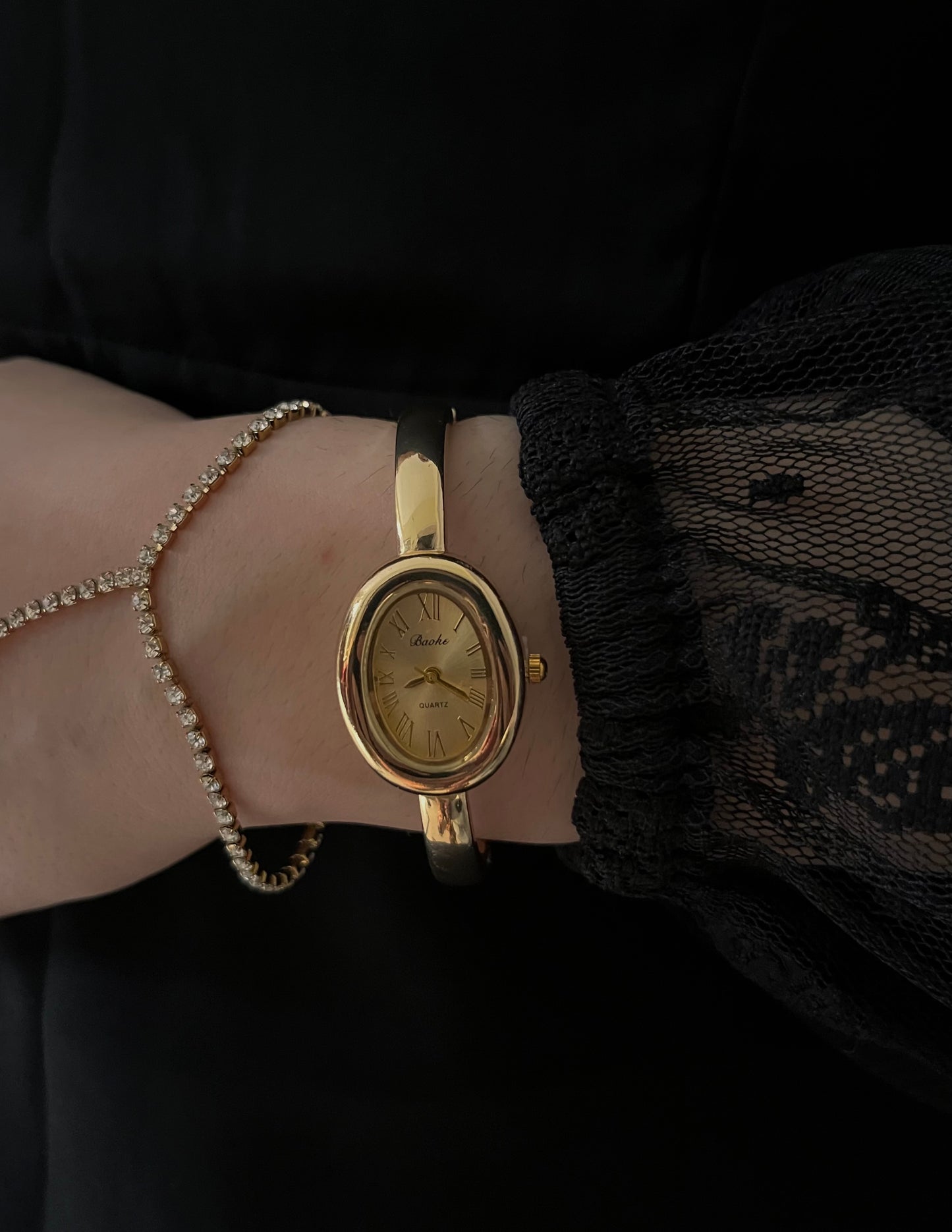 Vintage Cuff Watch-gold dial