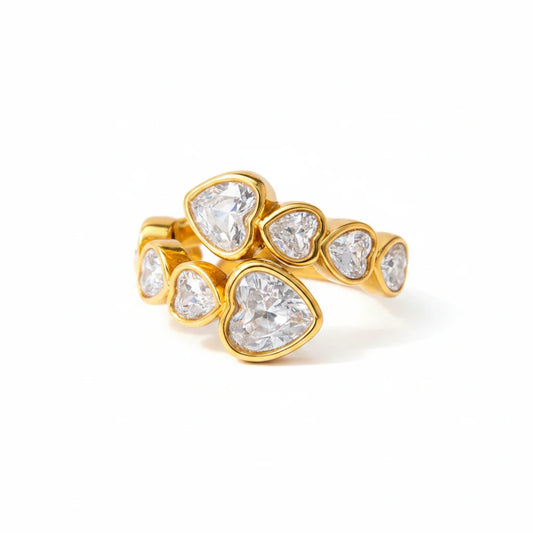 Heart Crystals Wrap Ring-18k