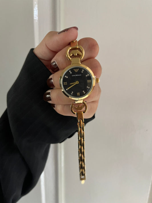 EMPORIO ARMANI BLACK DAIL WITH STONES WATCH