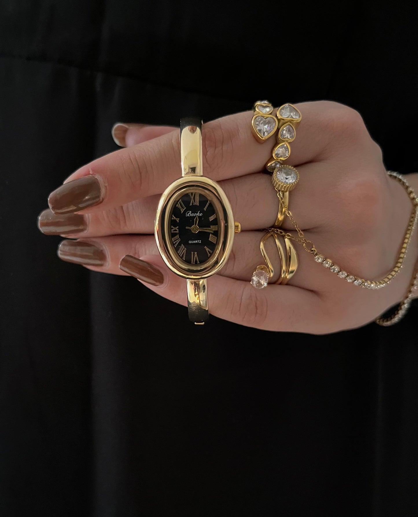 Vintage Cuff Watch-black dial