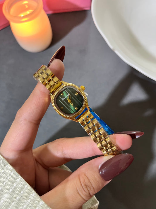 Sage Gold Watch-Emerald Dial