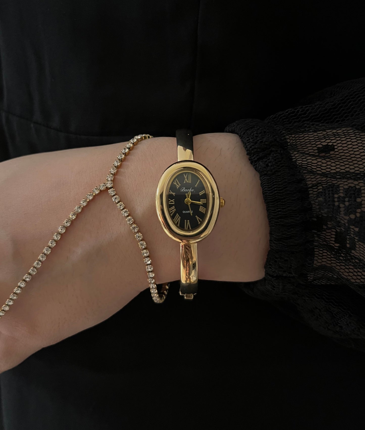 Vintage Cuff Watch-black dial