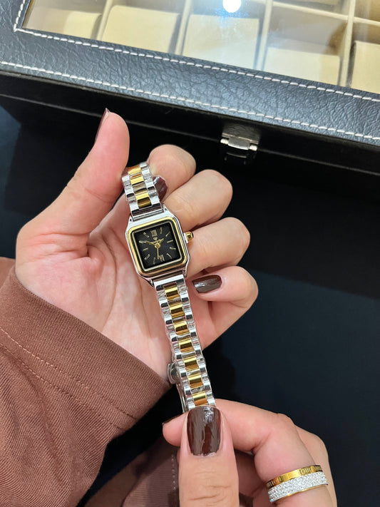 Aetherald two tone black dial watch