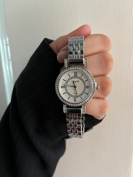 SILVER X WHITE ZIRCON WATCH