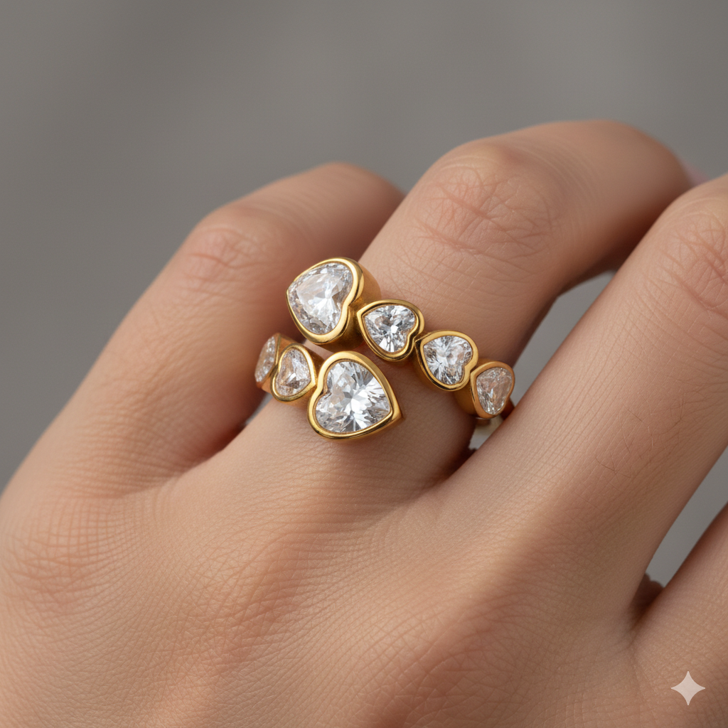 Heart Crystals Wrap Ring-18k