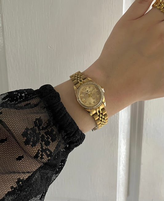 CRYSTAL STUDDED GOLDEN DAIL WATCH