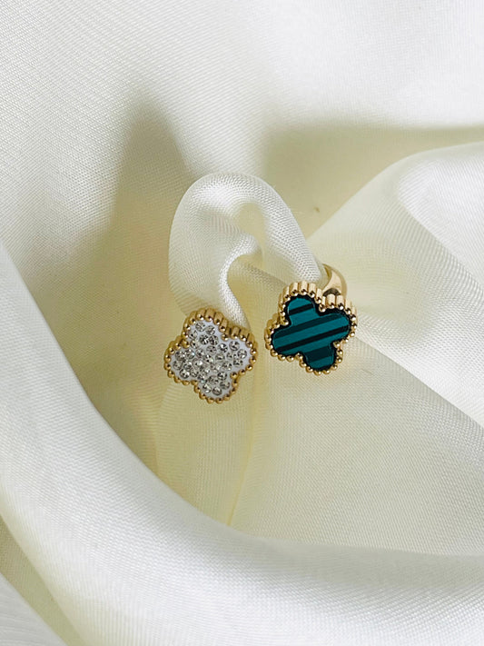 Crystal Diamantes Green Clovie Ring