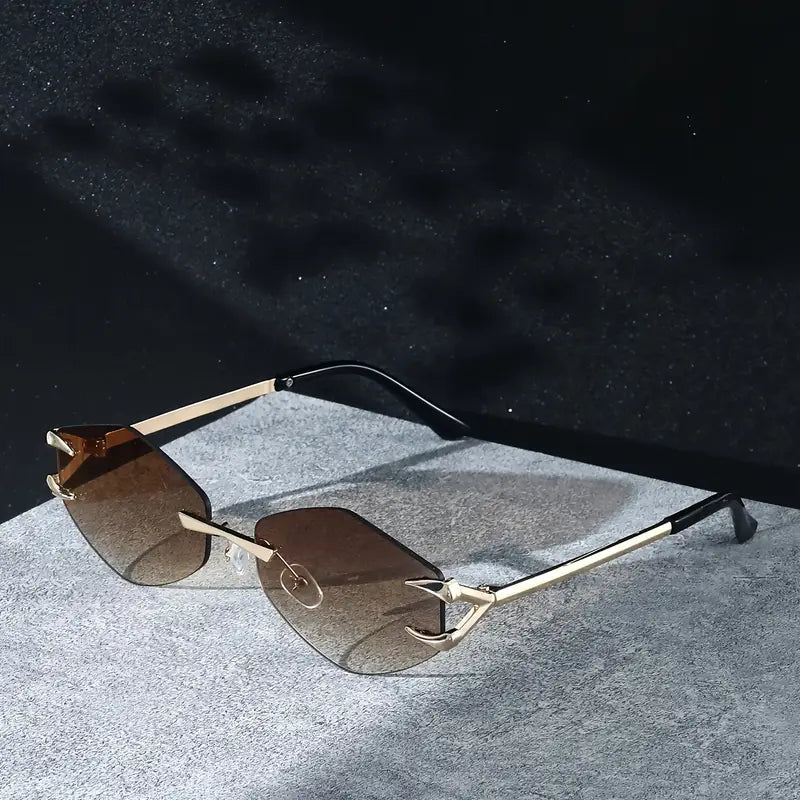 UNIQUE RIMLESS HEXAGON SHADES-Brown Lens