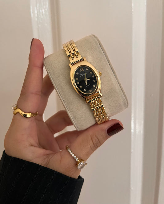 GOLDEN MEDIEVAL OVAL WATCH-Black Dial