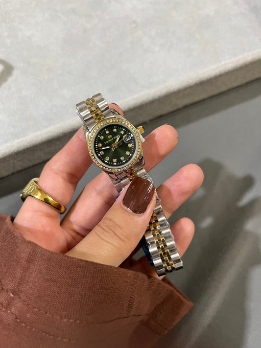 CRYSTAL STUDDED GREEN DAIL WATCH