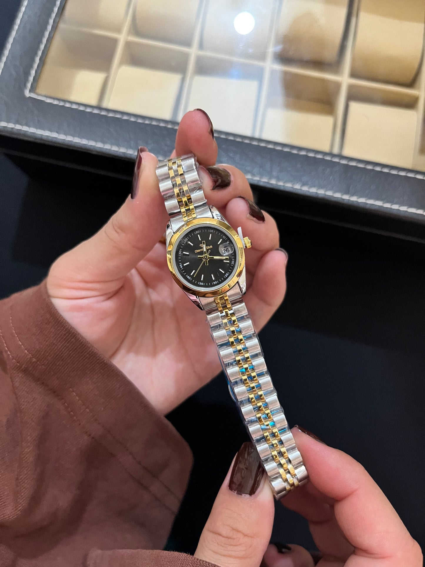 Black Diamond Dial Two Tone Watch
