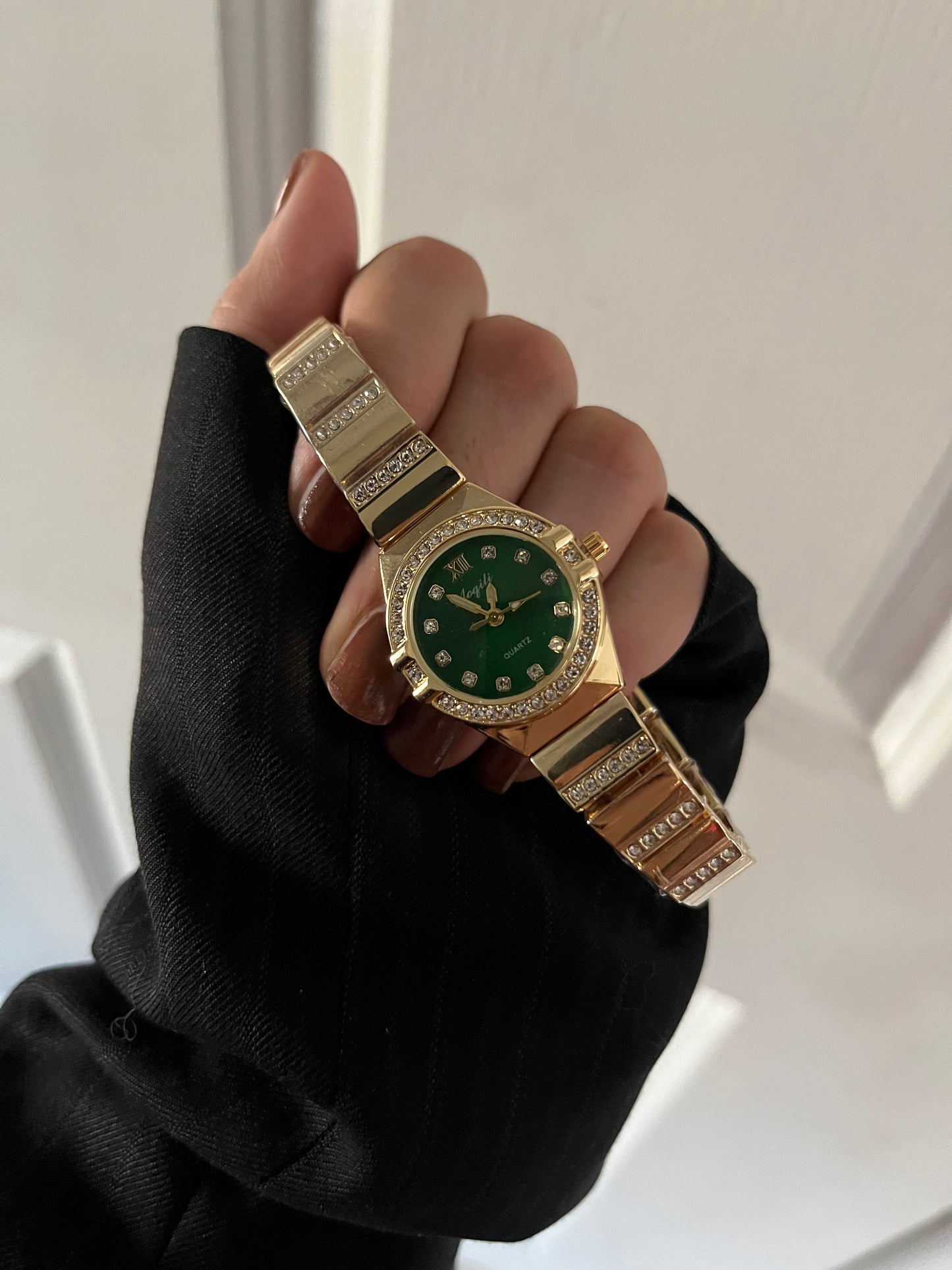 Crystal Studded Green Dail Watch