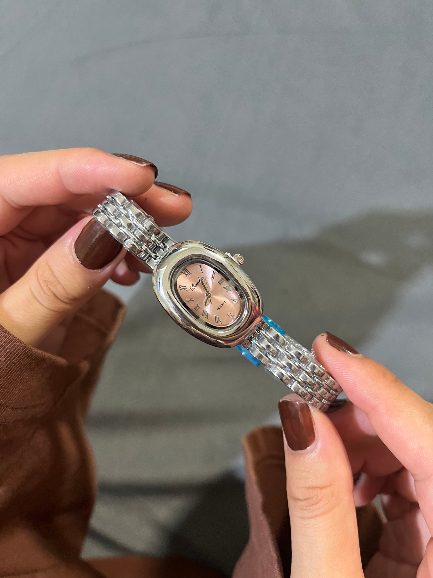 Silver Merlot Watch-pink dial