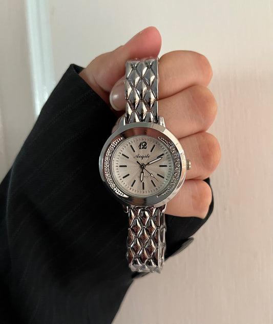 SILVER X WHITE ZIRCON WATCH