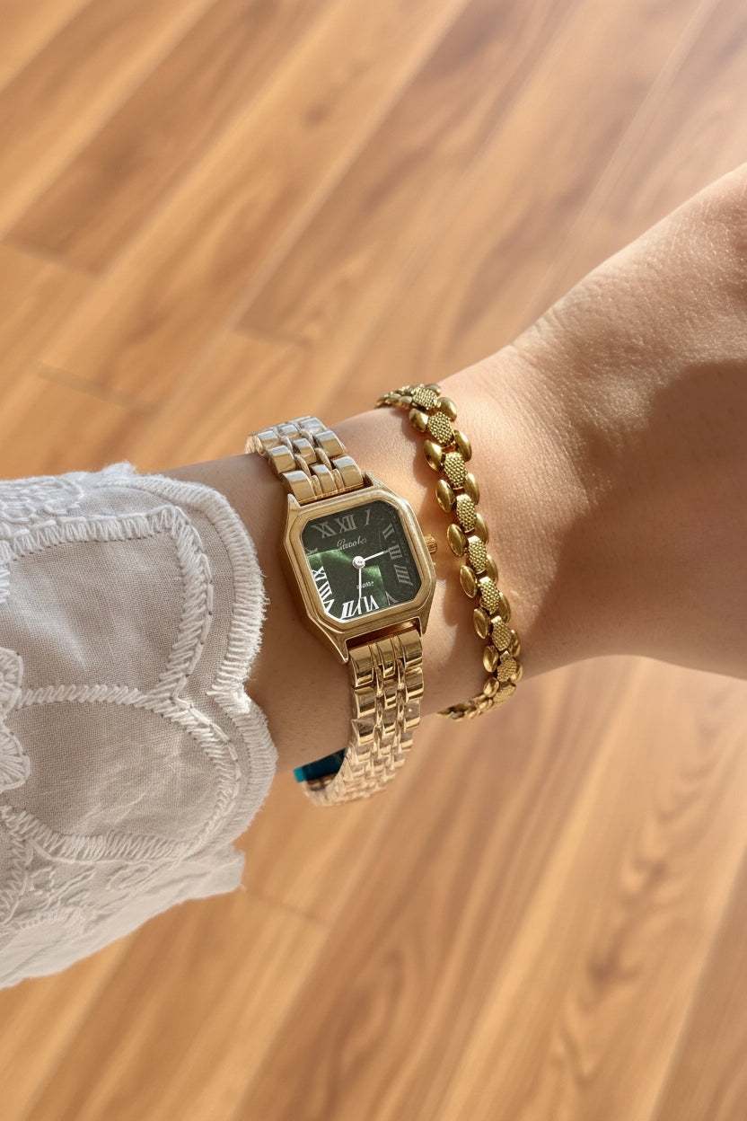 ISABELLA SQUARE WATCH-Emerald Dial