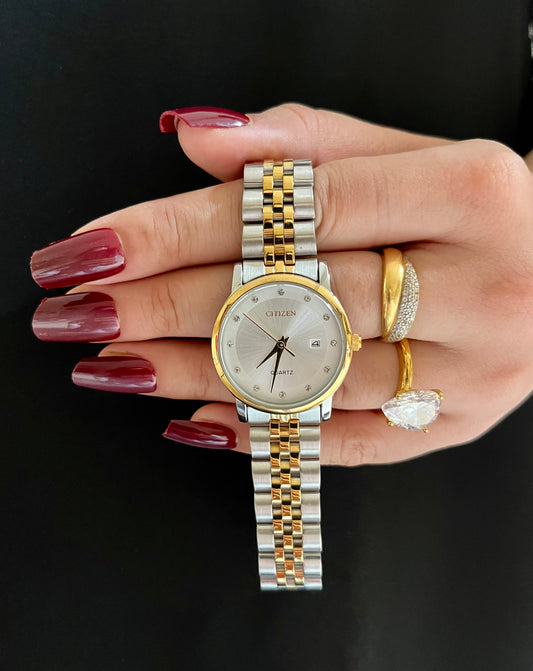 PREMIUM CITIZEN WATCH-CRYSTALS STUDDED-TWO TONE