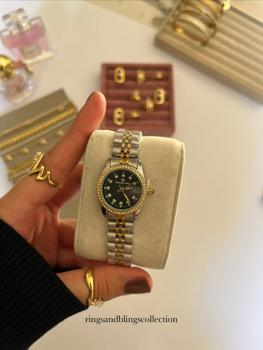 CRYSTAL STUDDED GREEN DAIL WATCH