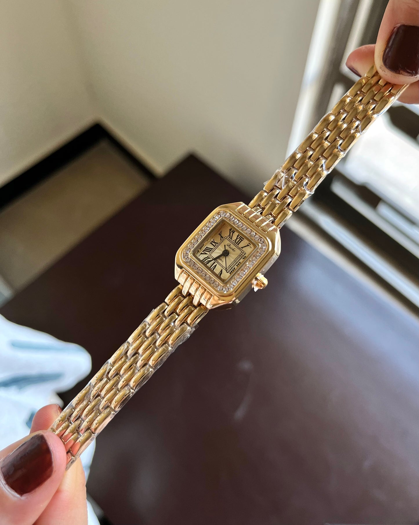 Cartier Inspired Golden Dial Watch