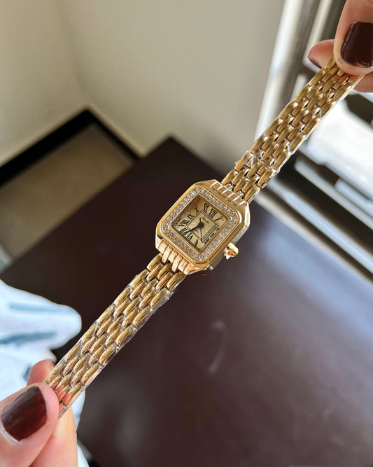 Cartier Inspired Golden Dial Watch