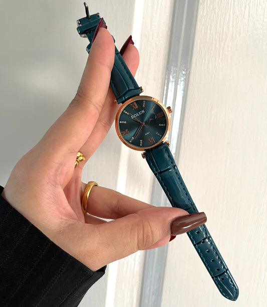 TEAL TIMEPIECE-Leather Strap