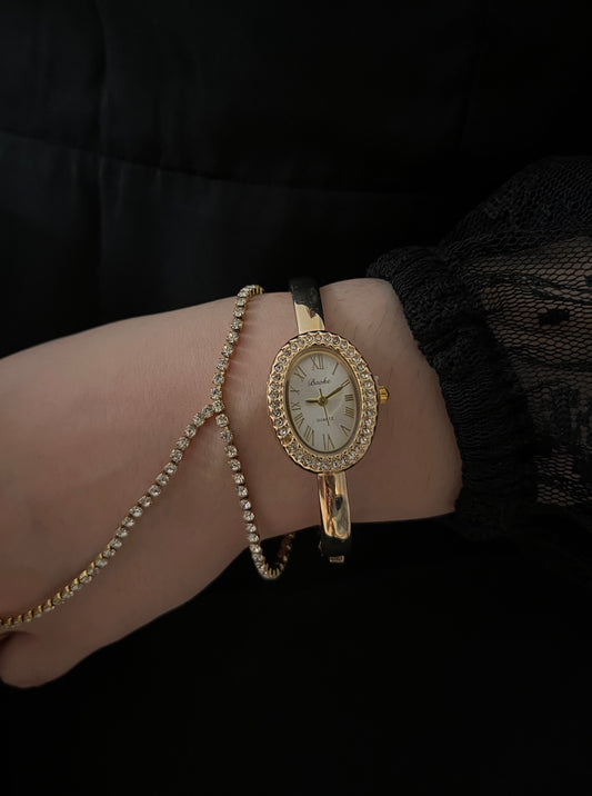 Vintage Cuff Watch-gold dial