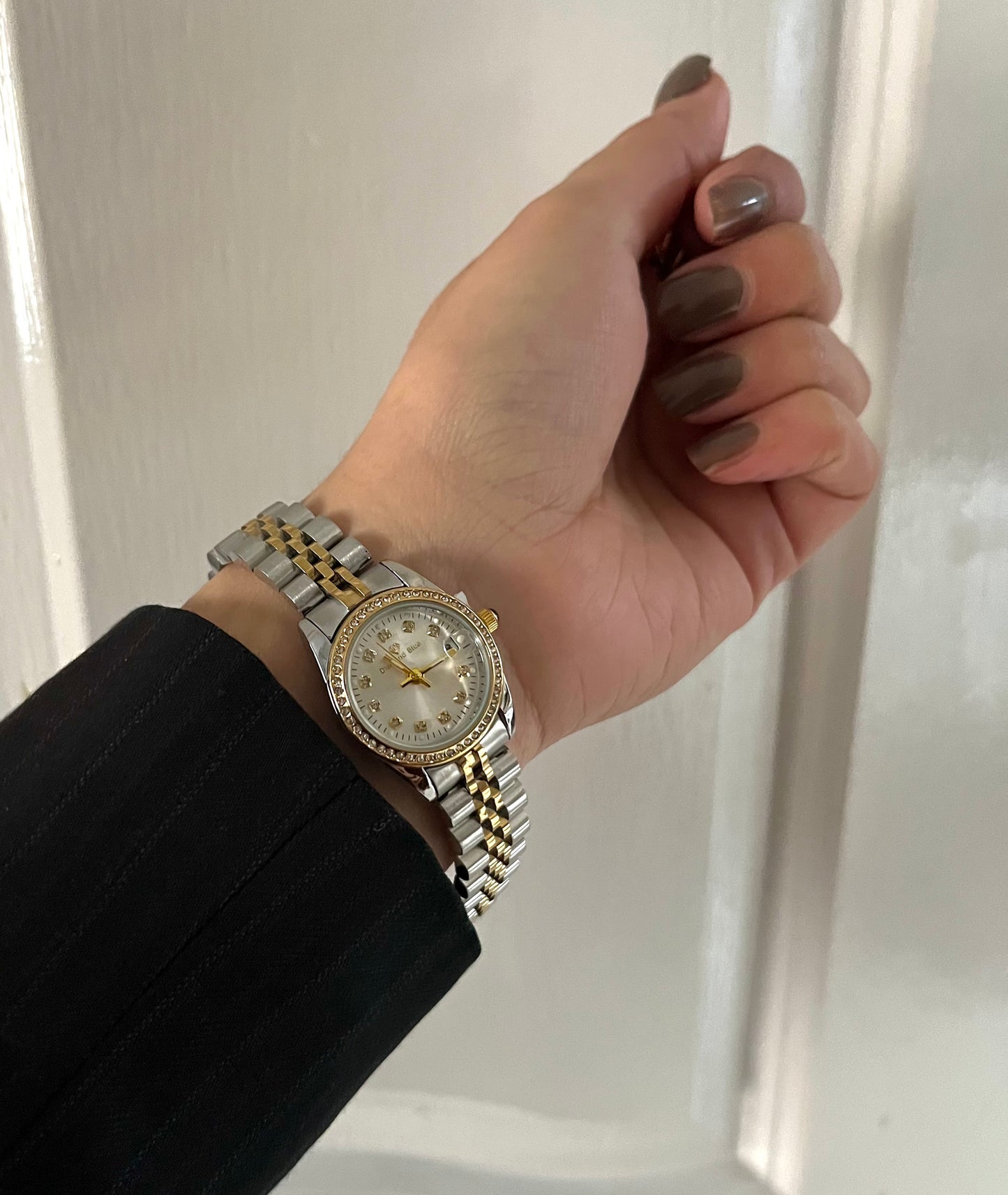 CRYSTAL STUDDED SILVER DAIL TWO-TONE WATCH