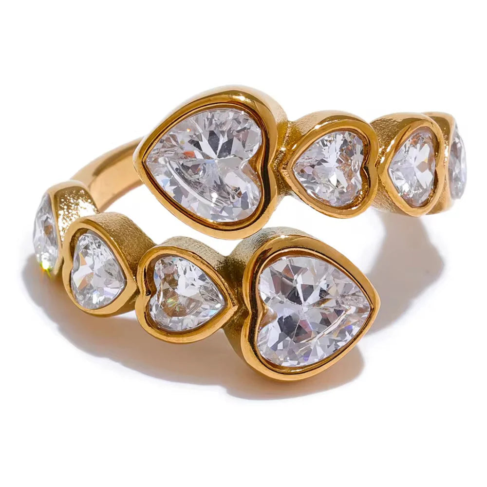 Heart Crystals Wrap Ring-18k