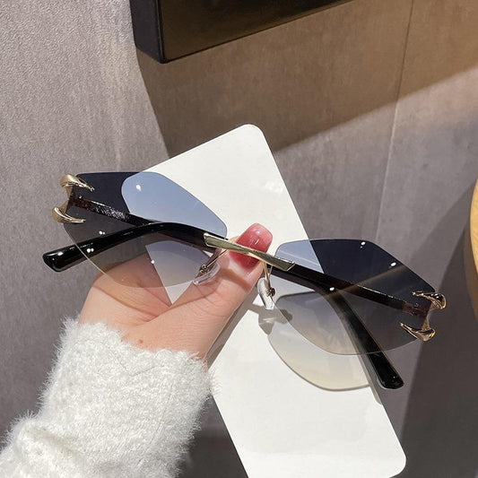 UNIQUE RIMLESS HEXAGON SHADES-Black Lens