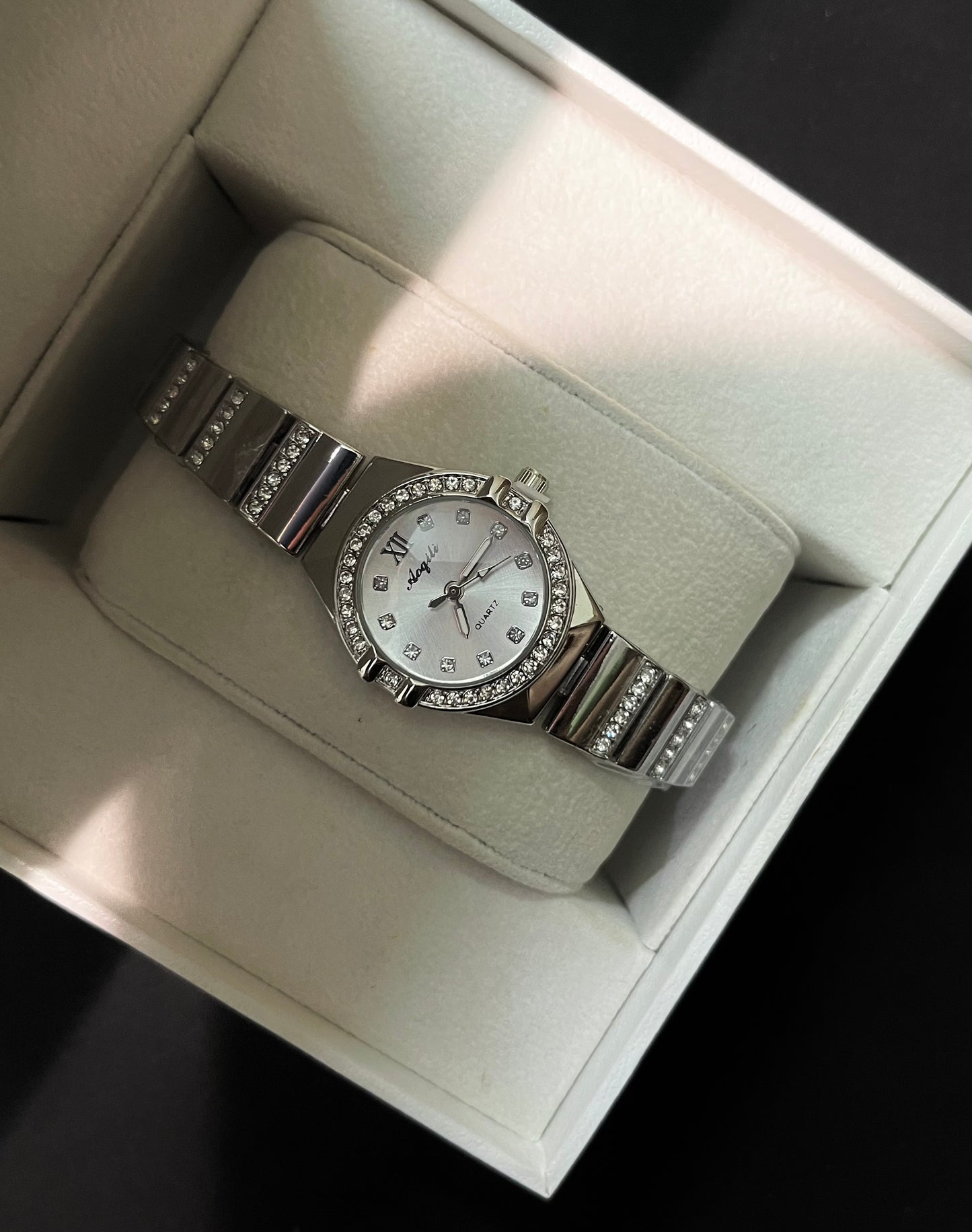 Crystal Studded Silver Dail Watch
