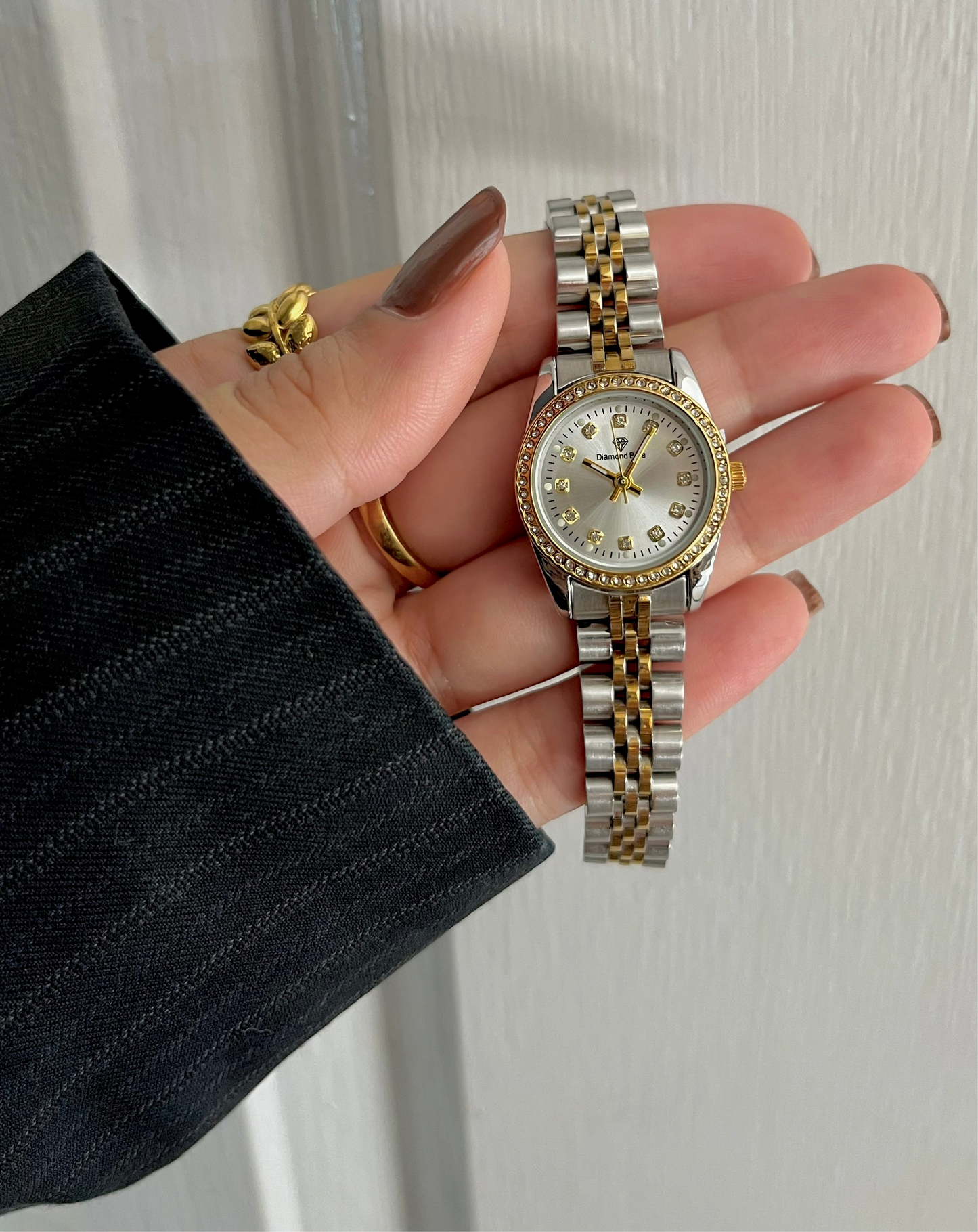 CRYSTAL STUDDED SILVER DAIL TWO-TONE WATCH