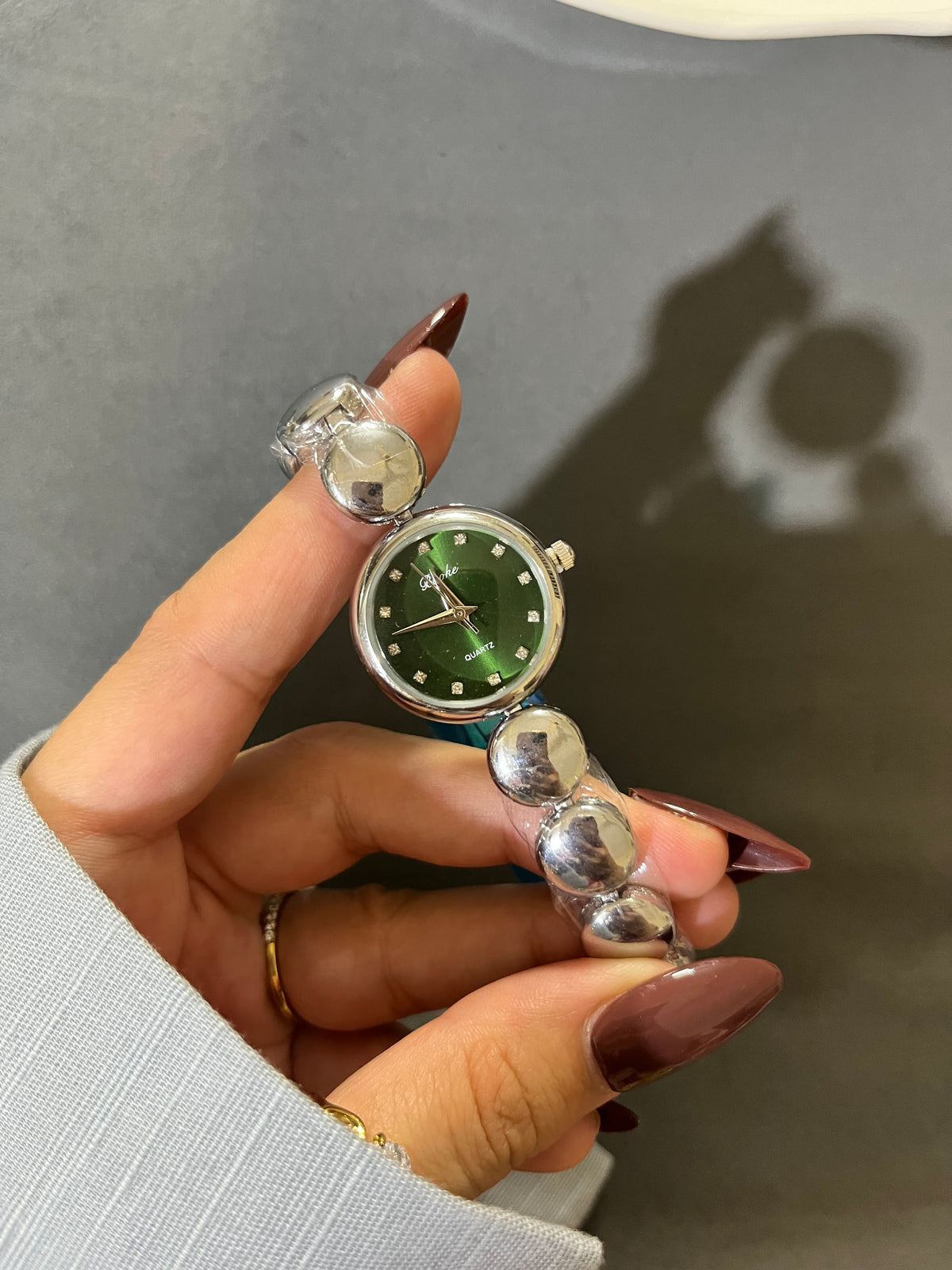 Crystal Studded Green Dail Watch