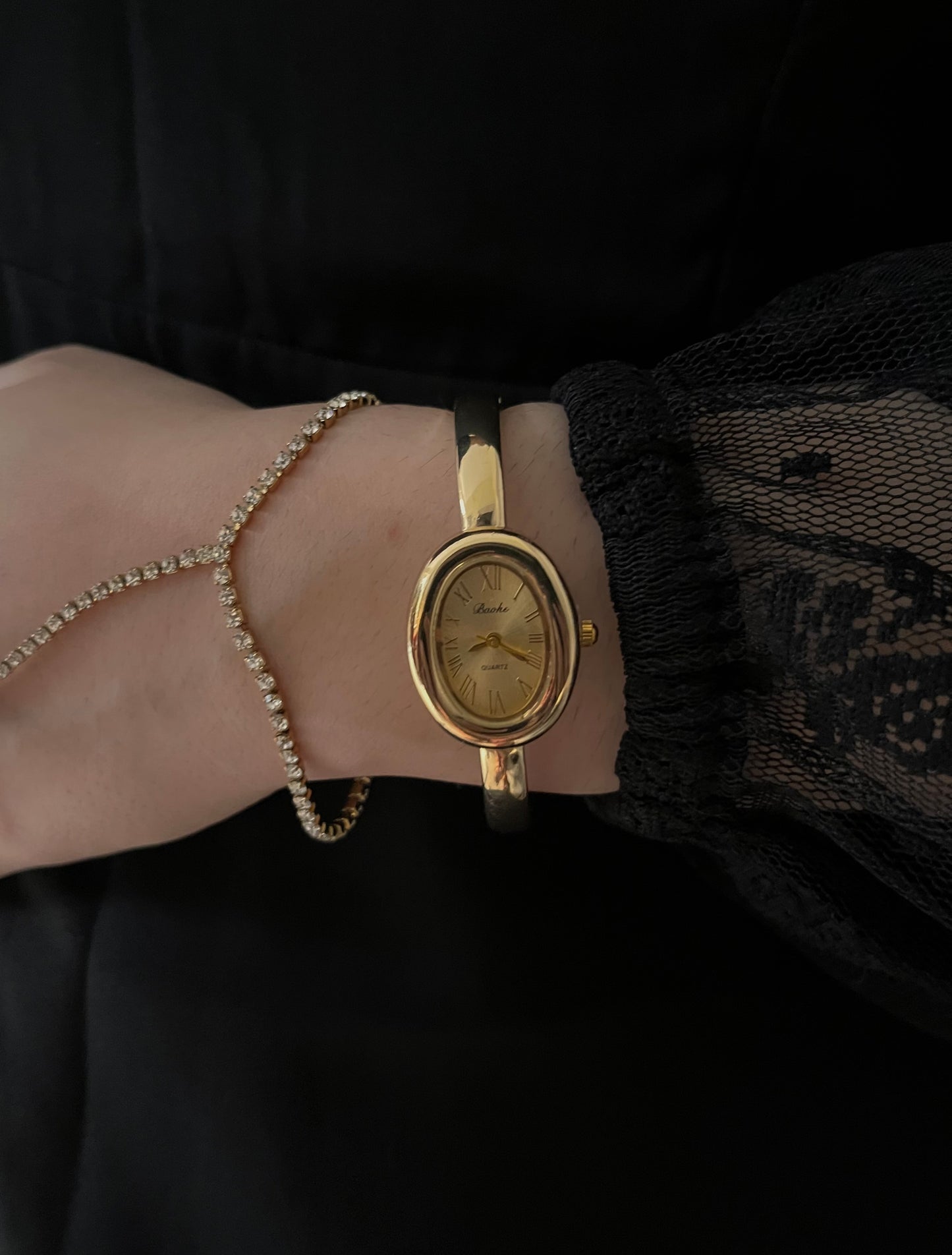 Vintage Cuff Watch-gold dial