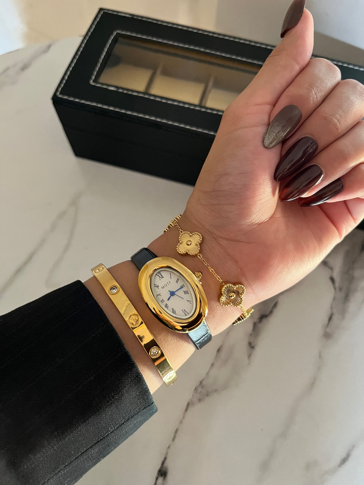Leather Watch X clover cartier stack